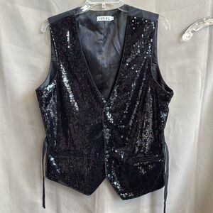 iEFIEL Black Sequin Tailored Vest Sleeveless Party Formal XL